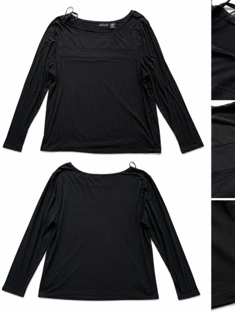 Tahari Black Long Sleeve Blouse Top Size XL Elegant Stretch Lightweight